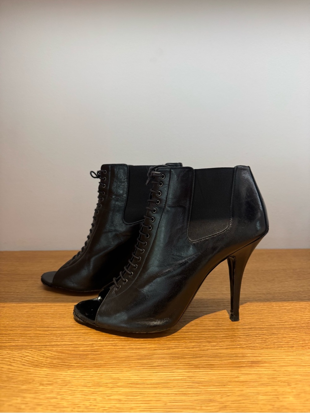 Givenchy Black Lace-Up Peep-Toe High Heel Booties